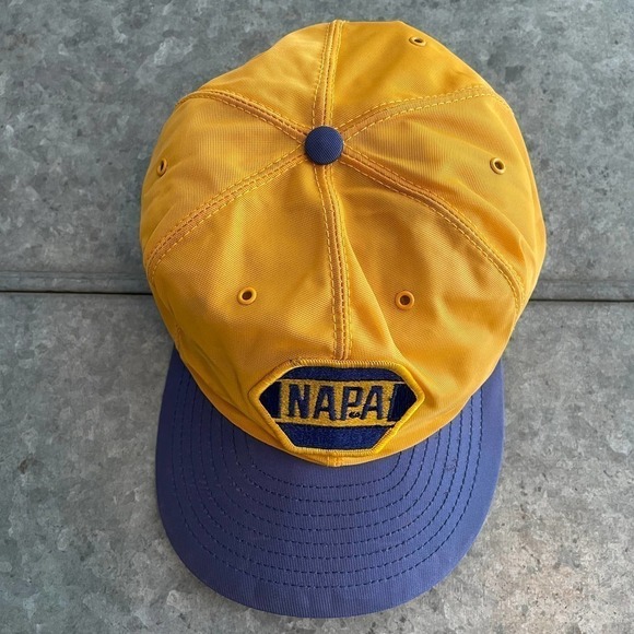 Vintage 80s Napa Auto Parts Racing Embroidered Patch Snapback Hat Yellow Blue - Picture 3 of 11